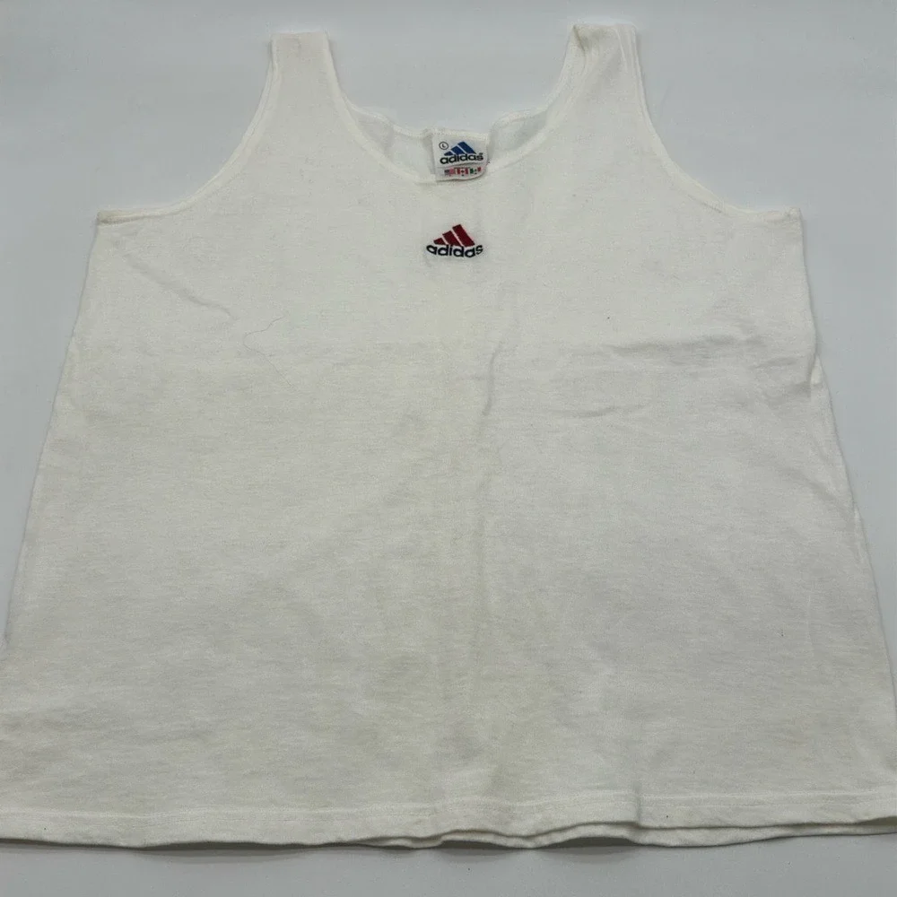 Vintage Adidas Tank Top‎ Mens Large White Embroidered Logo Made in USA 90s Vest